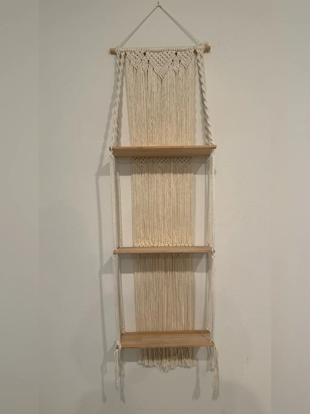 Handmade Cream Macrame Wall Shelf - Boho Home Decor